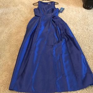 Royal blue evening gown with side and back cut out
